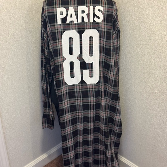 2 FOR $25 Fashion Nova Paris 89 Plaid Maxi Shirt Top Side Slits M - Picture 4 of 9